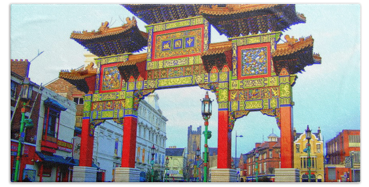 Chinese Beach Sheet featuring the photograph Imperial Chinese Arch Liverpool UK by Steve Kearns