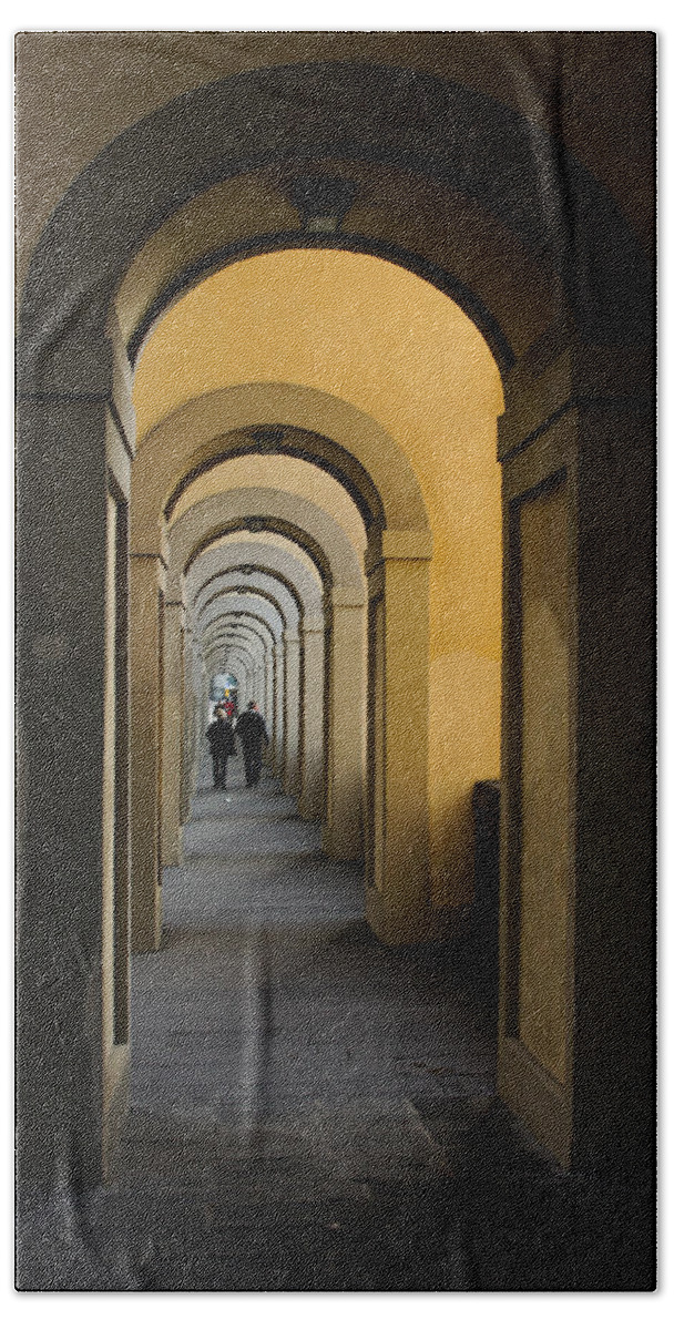 Vasari Corridor Beach Sheet featuring the photograph In a Distance - Vasari Corridor in Florence Italy by Georgia Mizuleva
