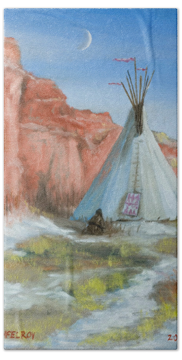 Native Beach Sheet featuring the painting In the Canyon by Jerry McElroy