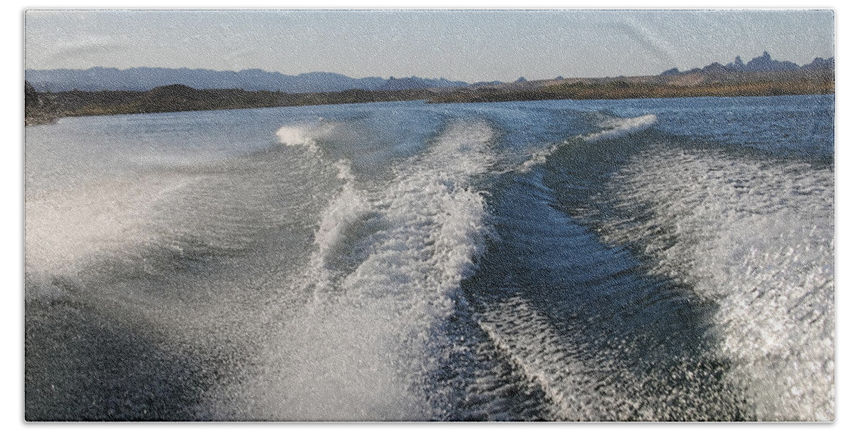 Wake Beach Towel featuring the photograph In the Wake of Lake Havasu AZ by Cathy Anderson