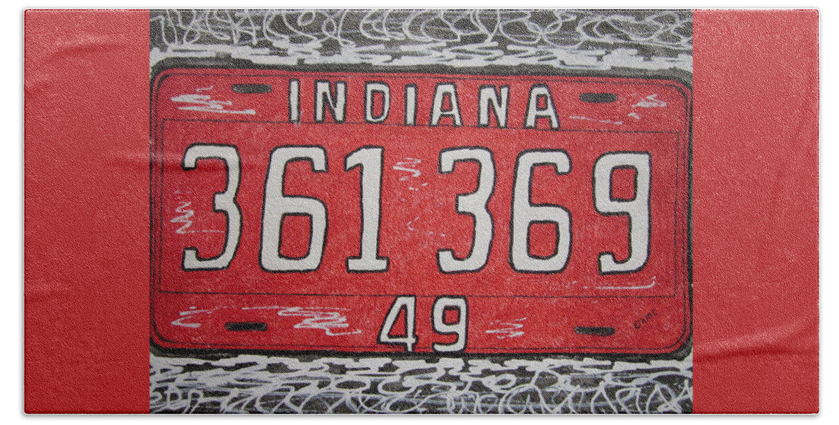 Indiana Beach Sheet featuring the painting Indiana 1949 License Platee by Kathy Marrs Chandler