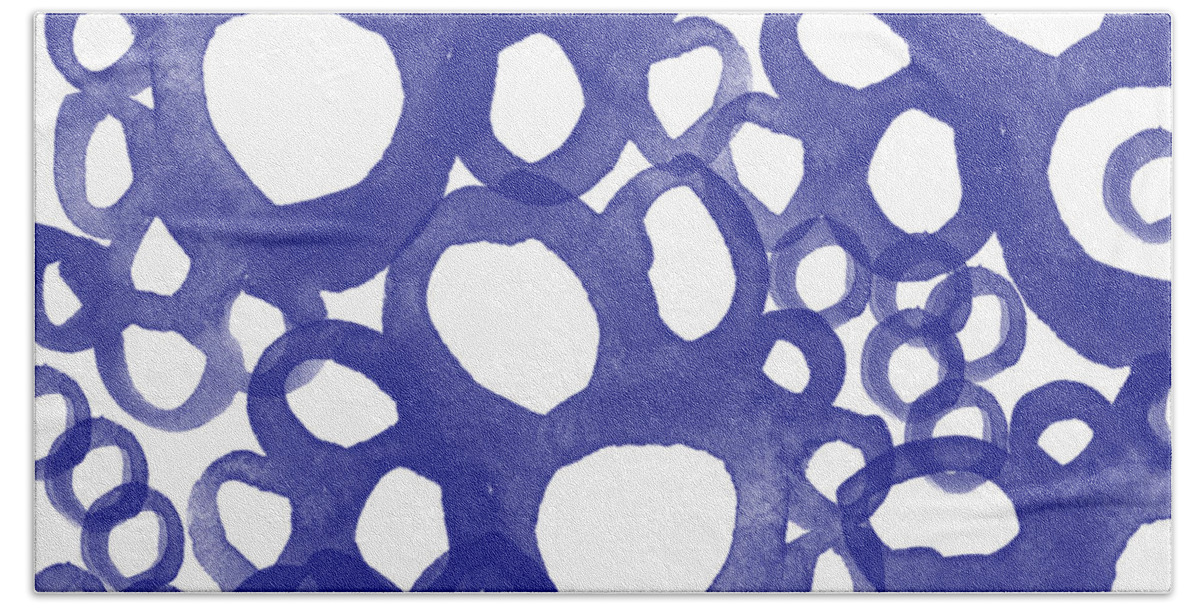 Indigo Beach Towel featuring the painting Indigo Bubbles- Contemporary Absrtract Watercolor by Linda Woods