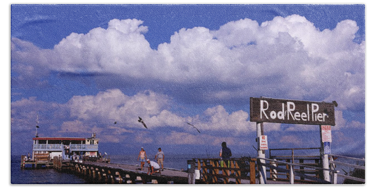 Photography Beach Towel featuring the photograph Information Board Of A Pier, Rod by Panoramic Images