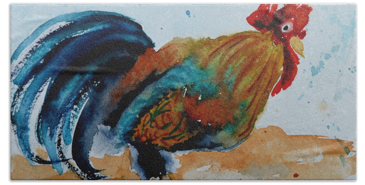 Rooster Beach Towel featuring the painting Innocent Rooster by Beverley Harper Tinsley