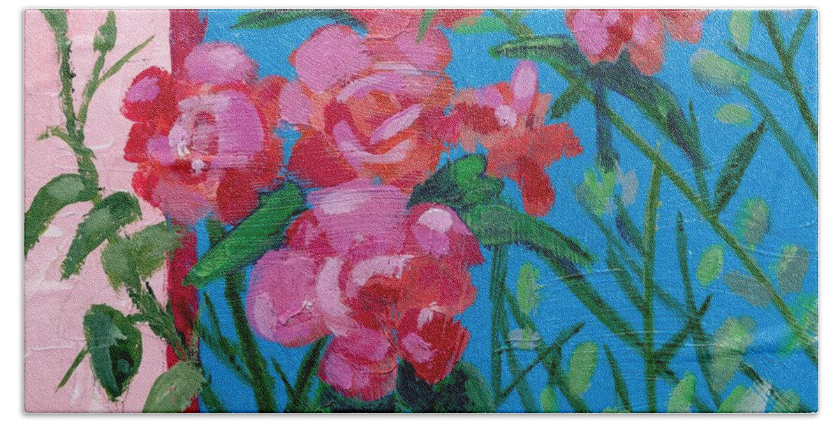 Flowers Beach Sheet featuring the painting Ioannina Garden by Adele Bower