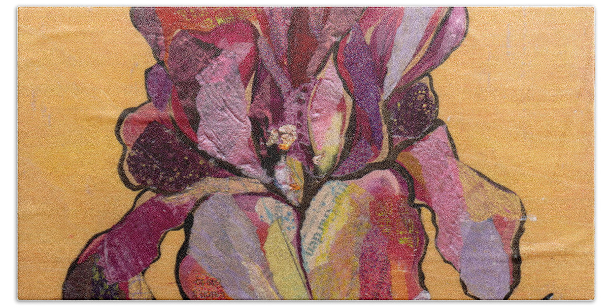 Flower Beach Towel featuring the painting Iris V - Series V by Shadia Derbyshire