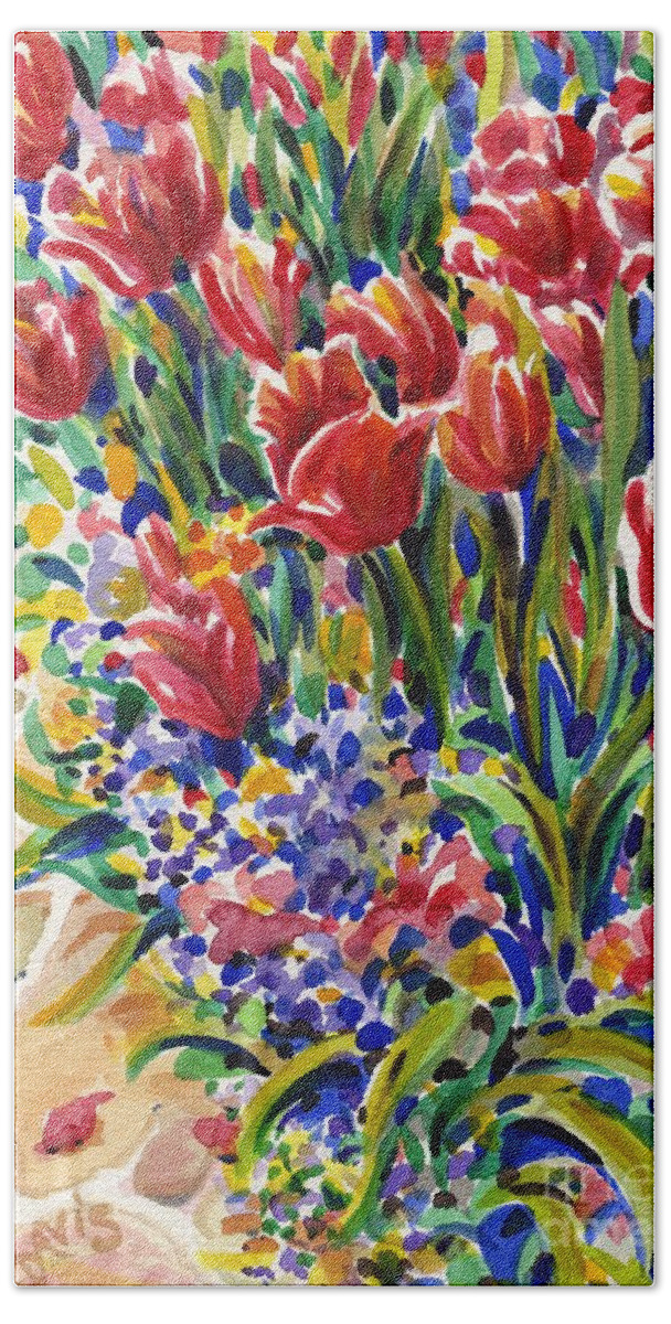 Tulips Beach Sheet featuring the painting It Might As Well Be Spring by Dee Davis