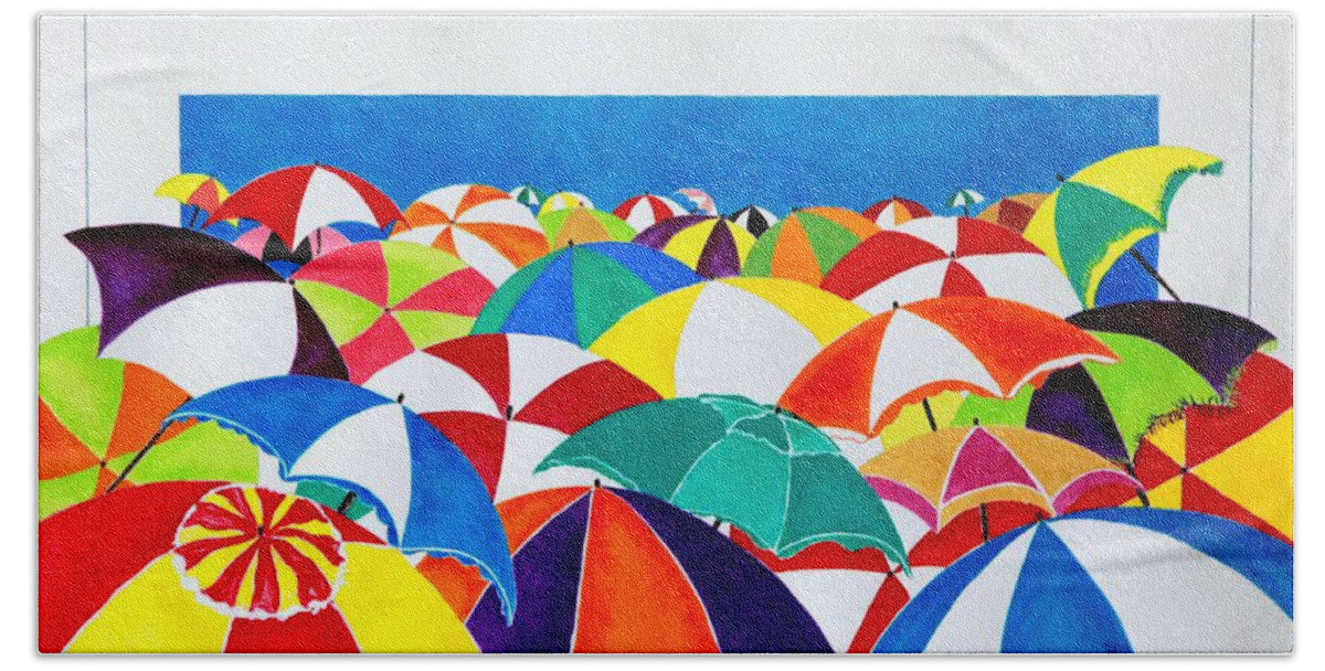 Umbrellas Spread Across An Italian Beach Beach Sheet featuring the painting Italian Beach by Thomas Gronowski