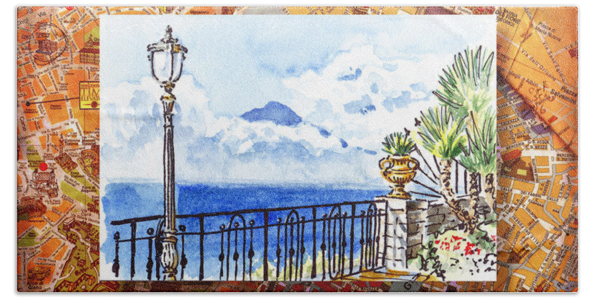 Italy Beach Sheet featuring the painting Italy Sketches Sorrento View On Volcano Vesuvius by Irina Sztukowski