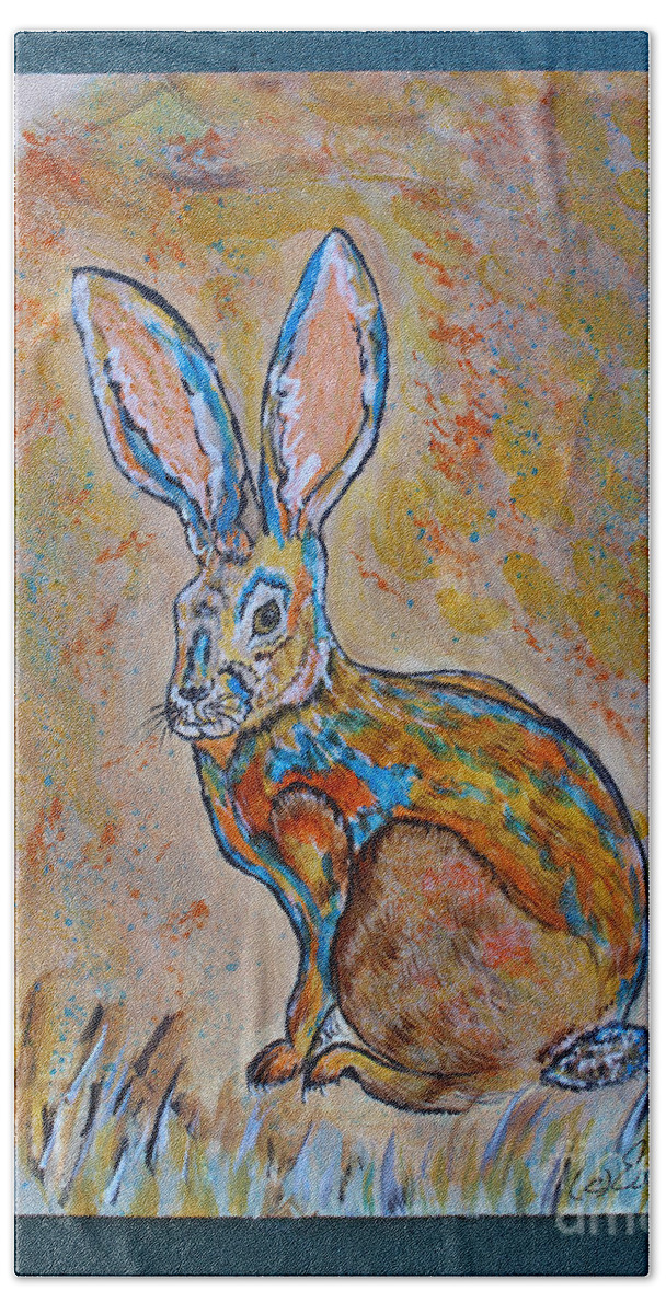 Rabbit Beach Towel featuring the painting JackRabbit by Ella Kaye Dickey