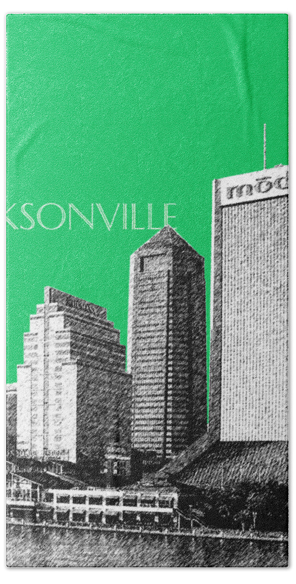 Architecture Beach Towel featuring the digital art Jacksonville Florida Skyline - Green by DB Artist