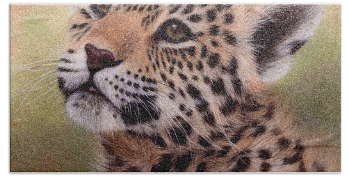 Jaguar Cub Beach Sheet featuring the painting Jaguar Cub Painting by Rachel Stribbling
