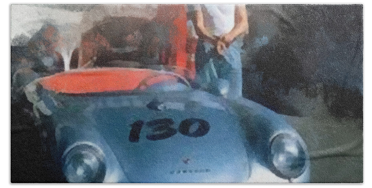 Wright Beach Sheet featuring the digital art James Dean With His Spyder by Paulette B Wright