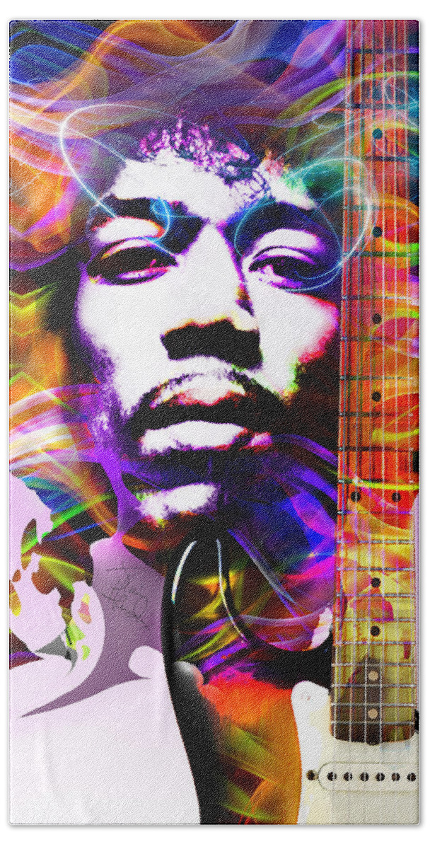 Hendrix Beach Sheet featuring the digital art James Marshall Hendrix by Mal Bray