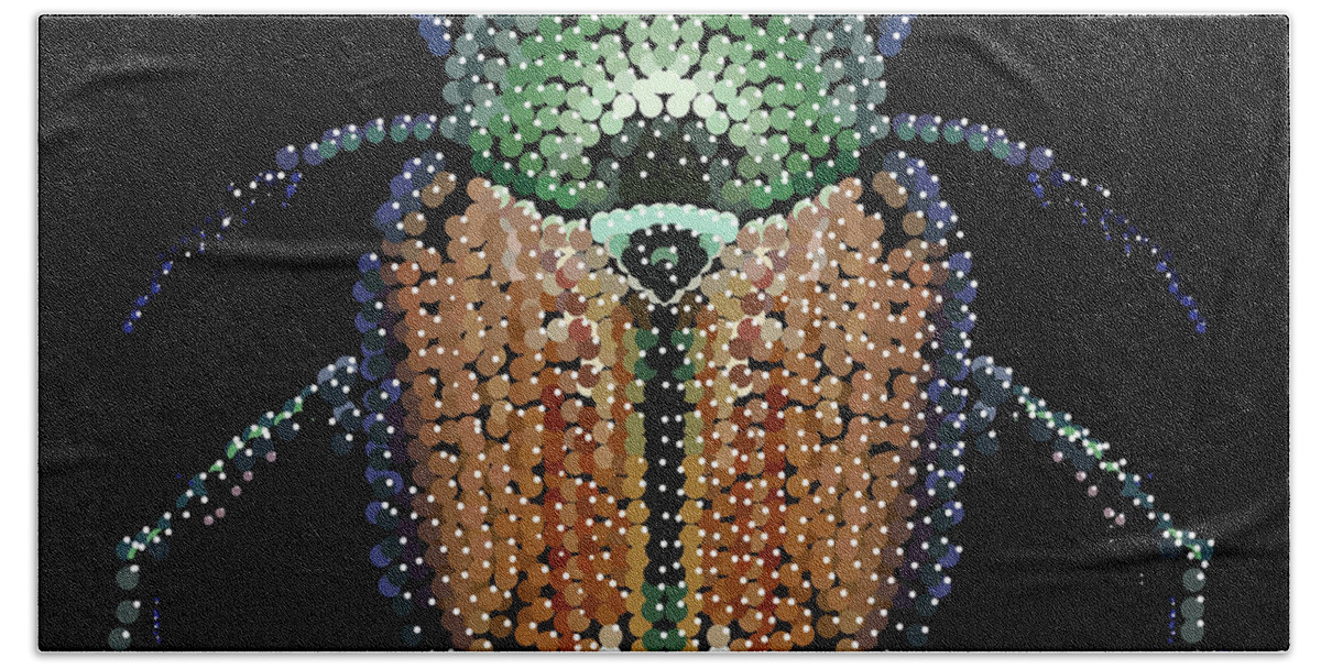 Japanesebeetle.beetle Beach Towel featuring the digital art Japanese Beetle Bedazzled by R Allen Swezey