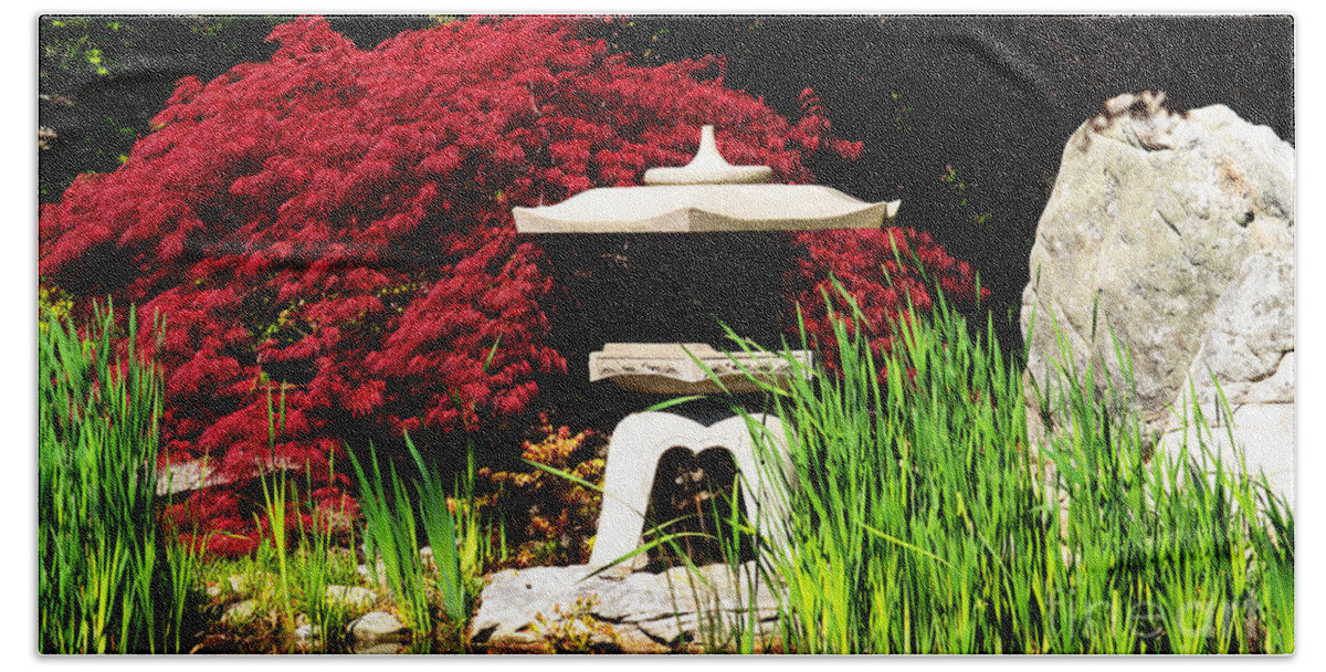Garden Beach Sheet featuring the photograph Japanese Garden by Angela DeFrias