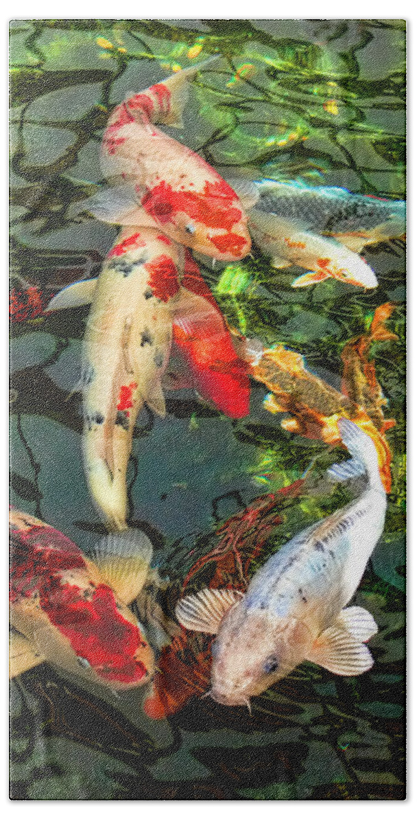 Koi Beach Towel featuring the photograph Japanese Koi Fish Pond by Jennie Marie Schell