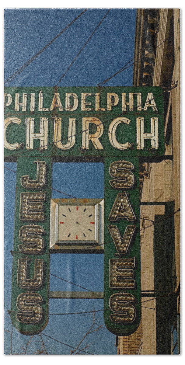 Philadelphia Church Beach Sheet featuring the photograph Jesus Saves by Gia Marie Houck