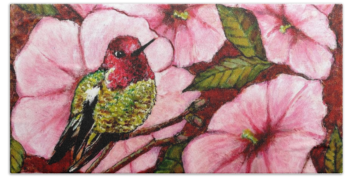 Bird Beach Towel featuring the painting Jewel Among Blooms by VLee Watson