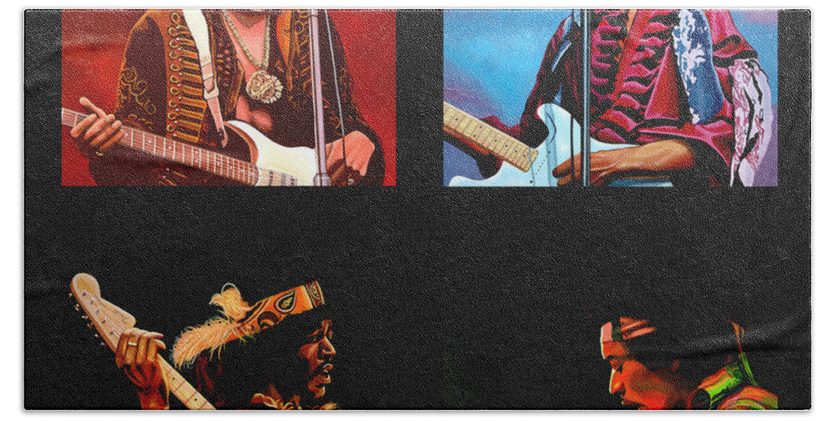 Jimi Hendrix Beach Towel featuring the painting Jimi Hendrix Collection by Paul Meijering