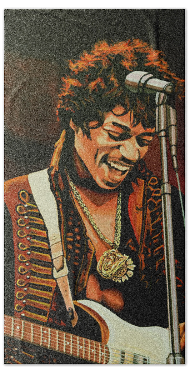 Jimi Hendrix Beach Towel featuring the painting Jimi Hendrix Painting by Paul Meijering
