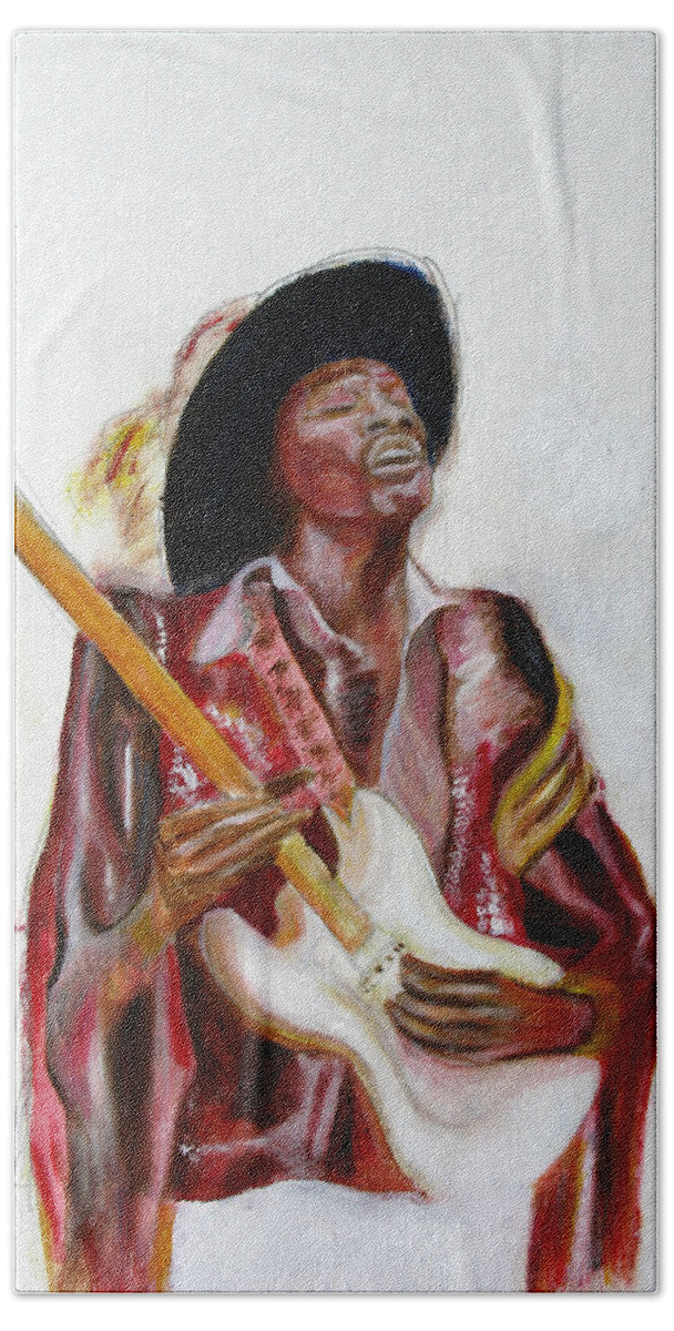 Jimi Hendrix Beach Sheet featuring the painting Jimi by Tom Conway