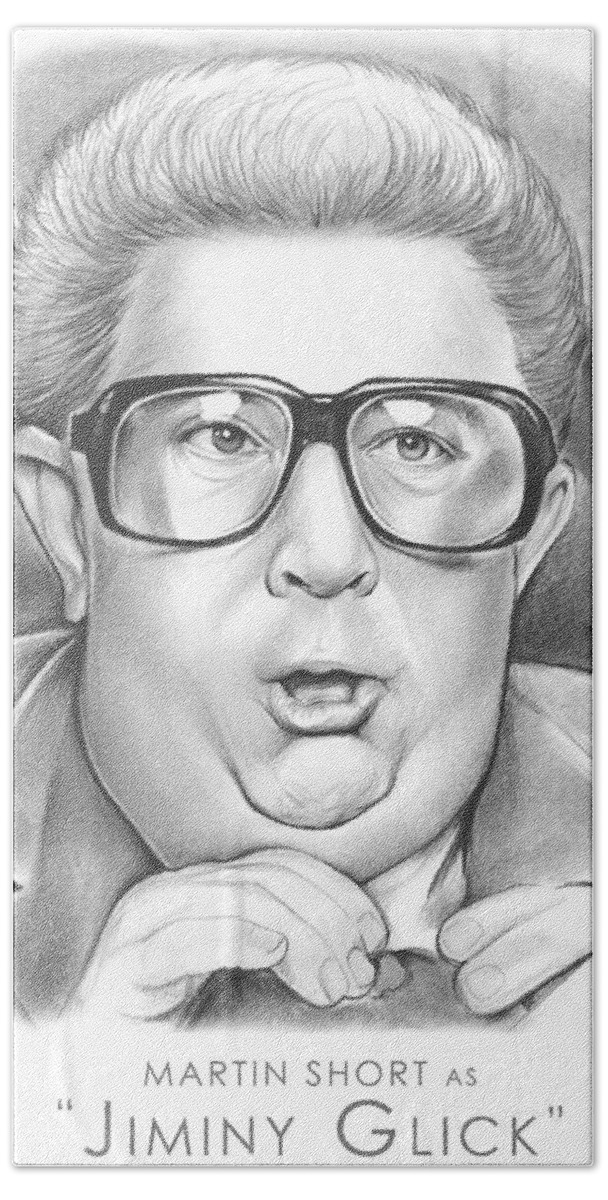 Celebrities Beach Towel featuring the drawing Jiminy Glick by Greg Joens