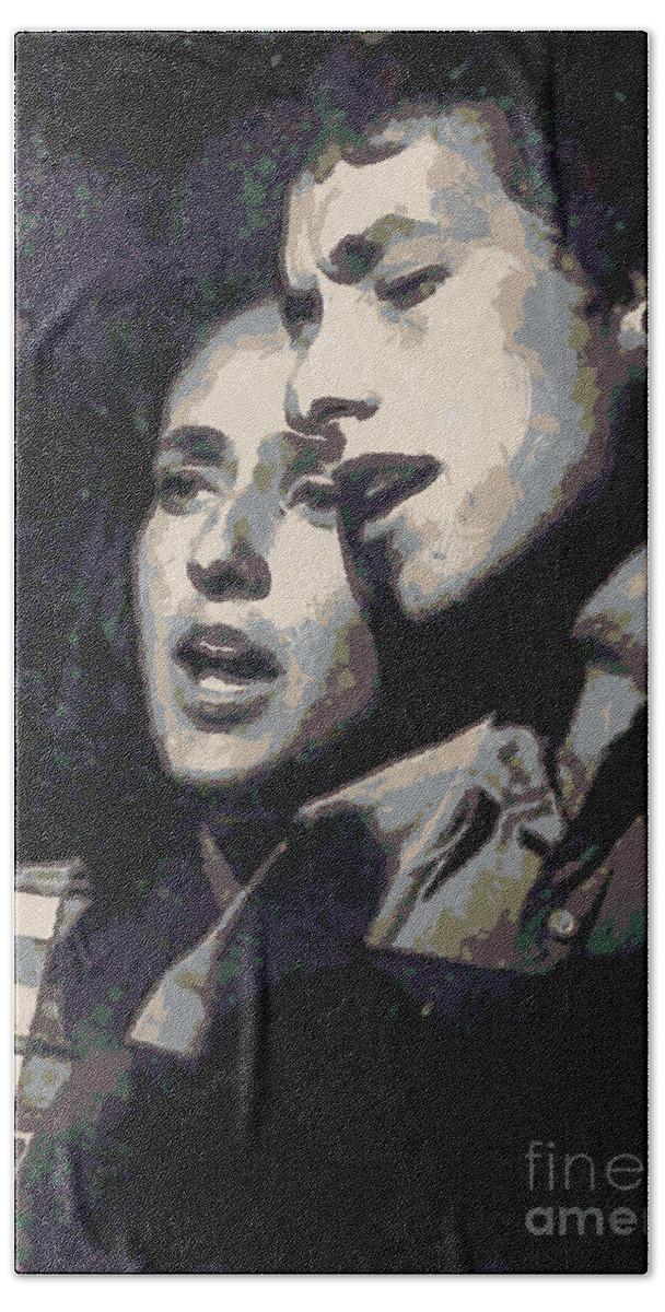 Joan Baez Beach Sheet featuring the digital art Joan Baez and Bob Dylan by Paulette B Wright