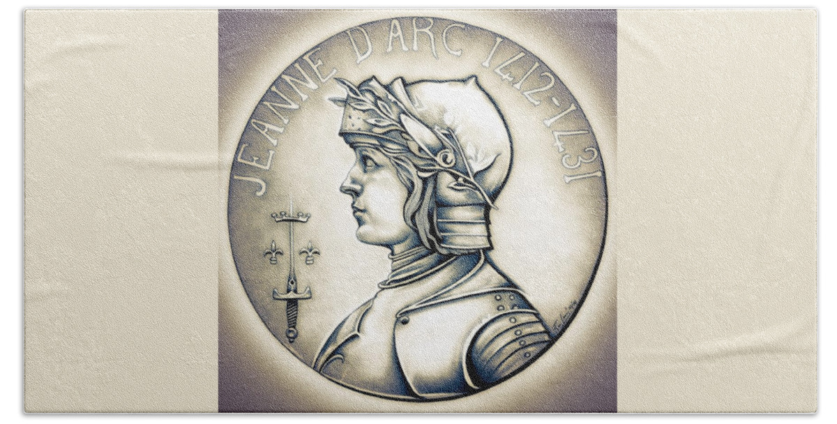 Coin Beach Sheet featuring the drawing Joan of Arc - Tinted Original by Fred Larucci