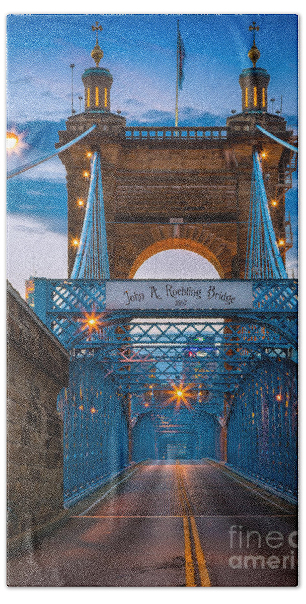 America Beach Towel featuring the photograph John A. Roebling Suspension Bridge by Inge Johnsson