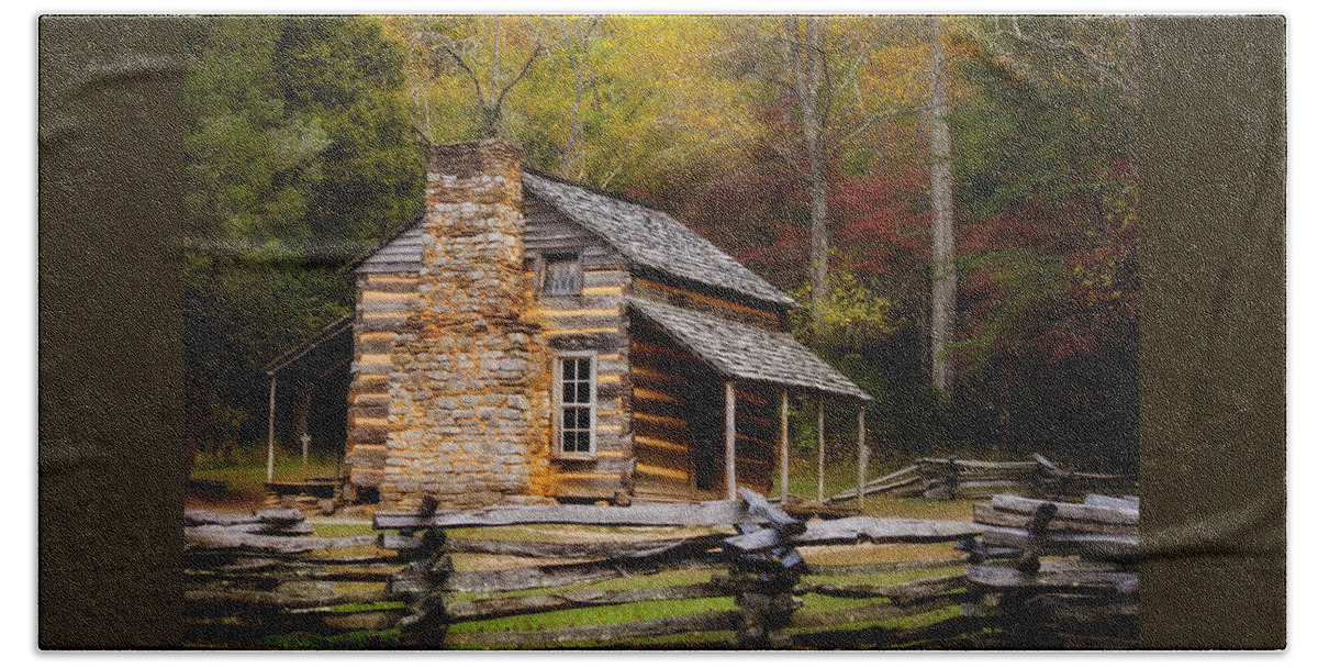 John Oliver Beach Towel featuring the photograph John Oliver Cabin Cades Cove by Lena Auxier