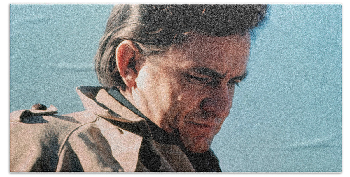 Johnny Cash Music Homage Ballad Of Ira Hayes Mount Suribachi Joe Rosenthal Beach Towel featuring the photograph Johnny Cash music homage Ballad of Ira Hayes Old Tucson Arizona 1971 by David Lee Guss