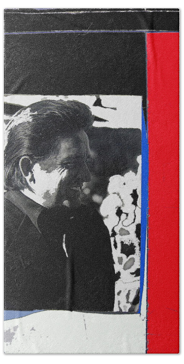 Johnny Cash Smiling Collage Surrealism Old Tucson Arizona Beach Towel featuring the photograph Johnny Cash smiling collage 1971-2008 by David Lee Guss