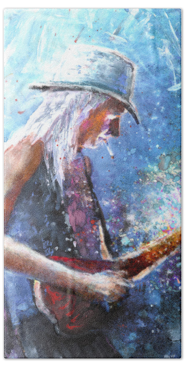 Music Beach Towel featuring the painting Johnny Winter by Miki De Goodaboom