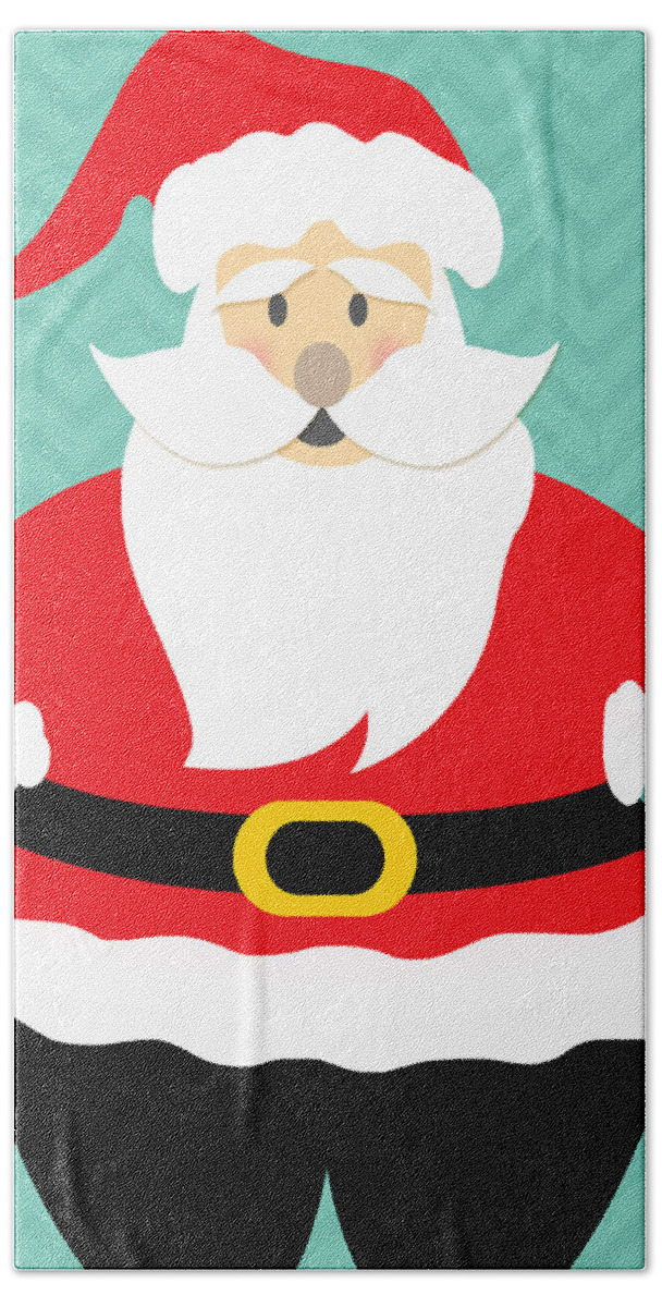 Santa Beach Towel featuring the mixed media Jolly Santa Claus by Linda Woods