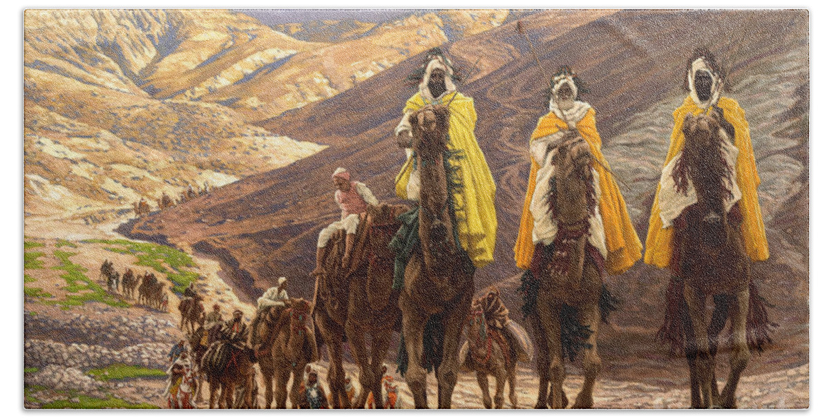 Christmas Beach Towel featuring the painting Journey of the Magi by Tissot