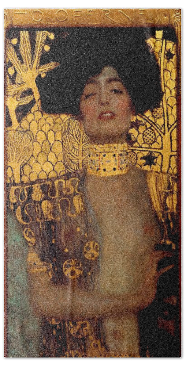 Gustav Klimt Beach Towel featuring the painting Judith And The Head Of Holofernes by Gustav Klimt