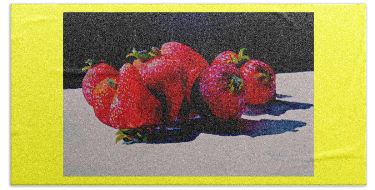 Berries Beach Towel featuring the painting Juicy Strawberries by Sher Nasser