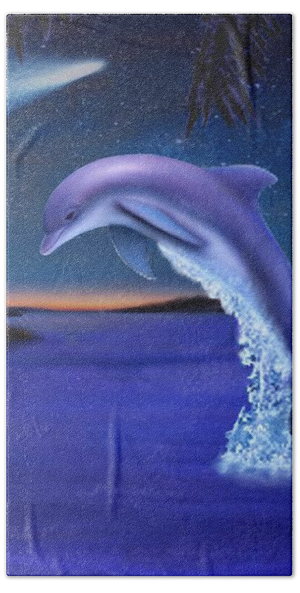 Dolphin Art Beach Sheet featuring the digital art Jumping For Joy by Glenn Holbrook