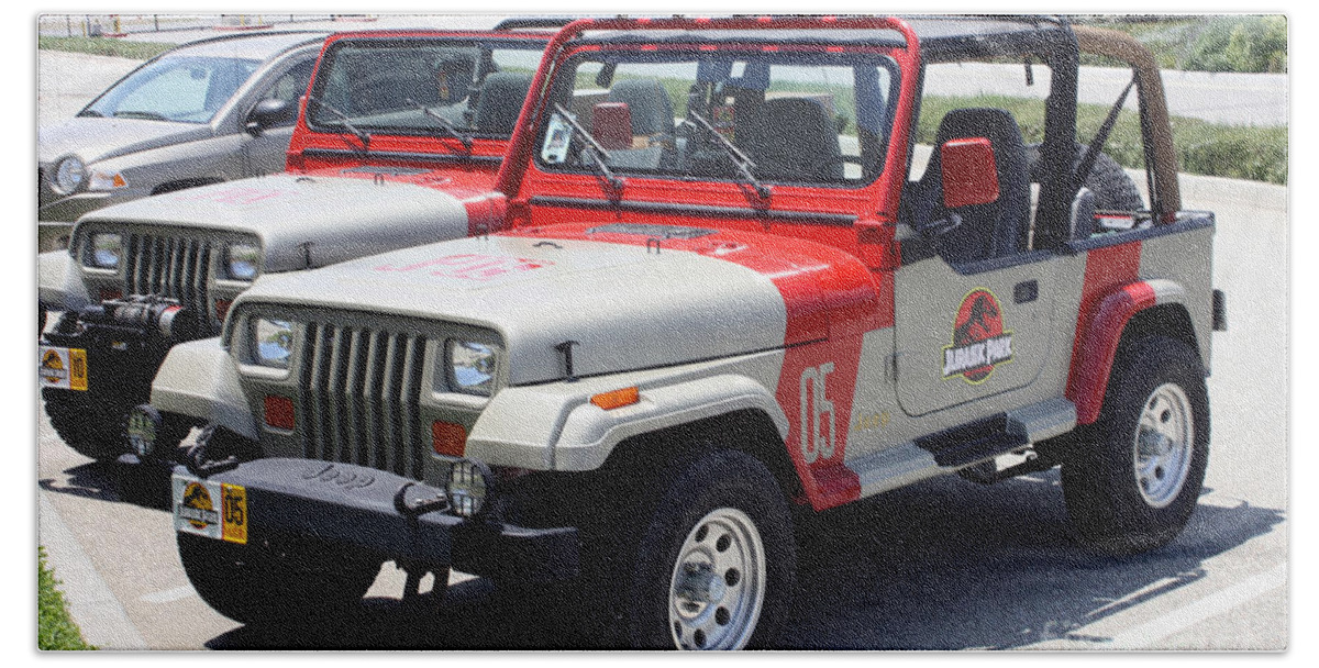Jeep Beach Towel featuring the photograph Jurassic Park Jeeps by Tommy Anderson