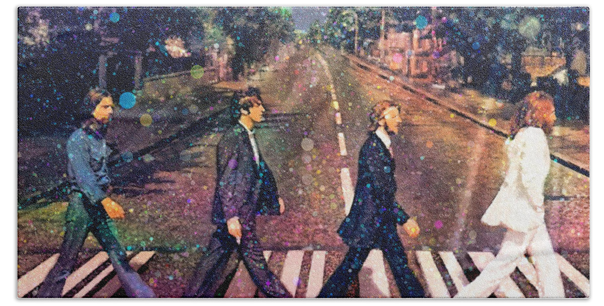 Beatles Beach Towel featuring the painting Just Crossing the Street by Angela Stanton