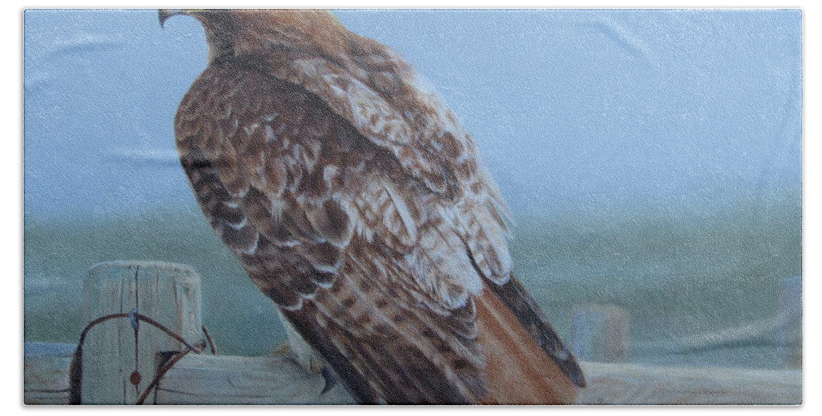 Landscape Beach Towel featuring the painting Kaiser's Hawk by Tammy Taylor