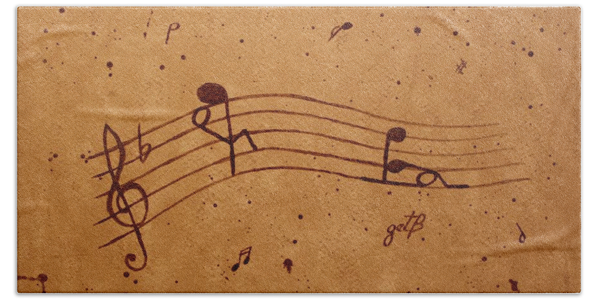 Abstract Music Beach Towel featuring the painting Kamasutra abstract Music 2 coffee painting by Georgeta Blanaru