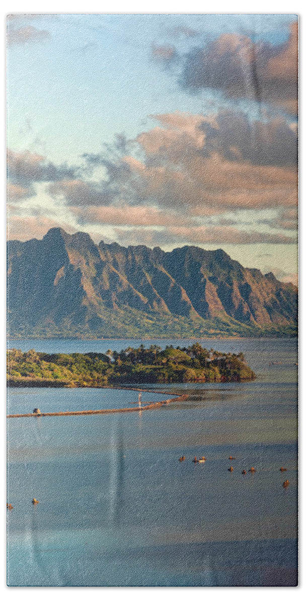 Hawaii Beach Sheet featuring the photograph Kaneohe Bay Panorama Mural 2 of 5 by Dan McManus
