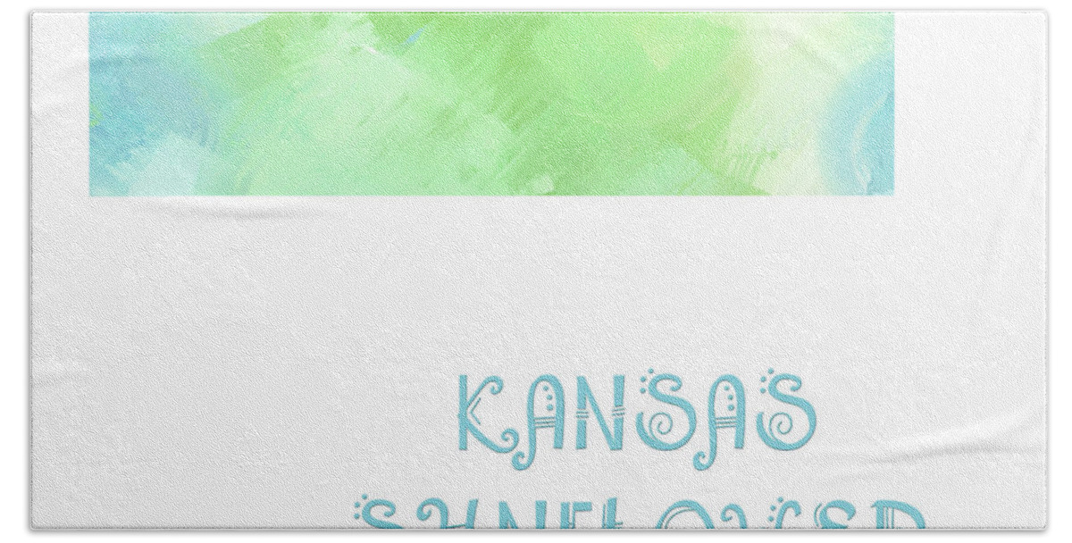 Andee Design Beach Towel featuring the digital art Kansas - Sunflower State - Map - State Phrase - Geology by Andee Design