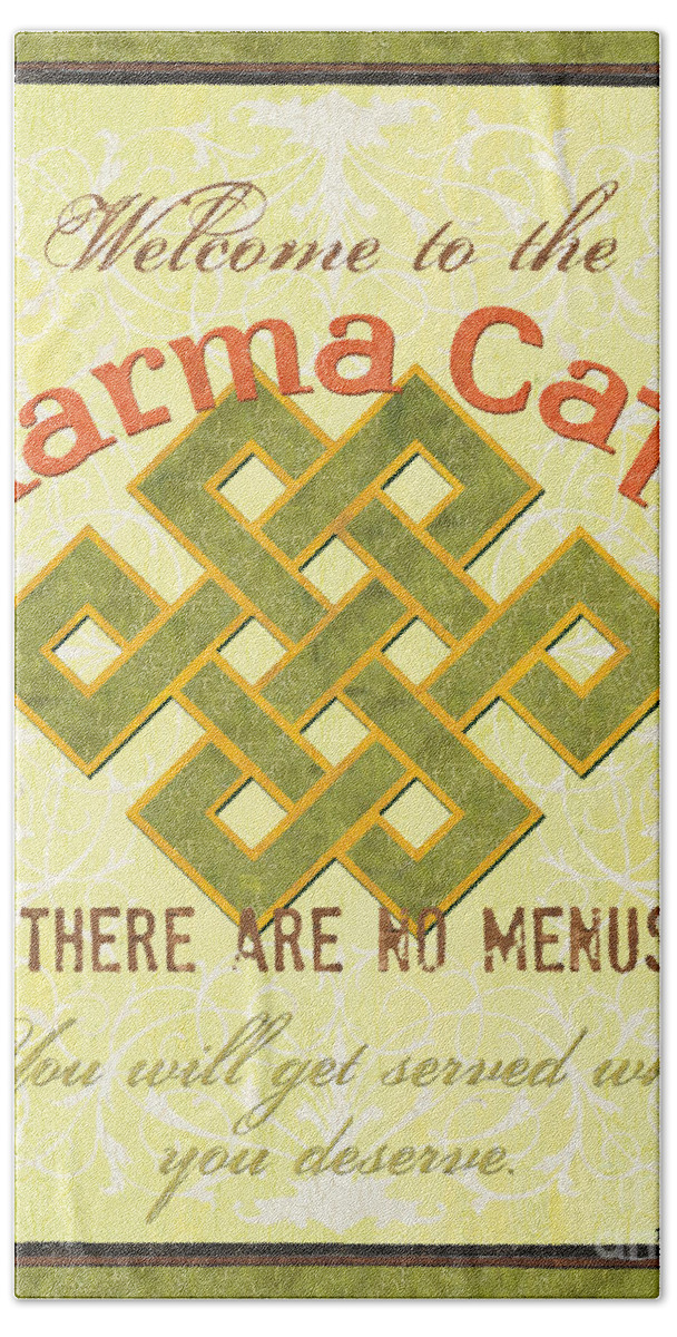 Karma Beach Towel featuring the painting Karma Cafe by Debbie DeWitt