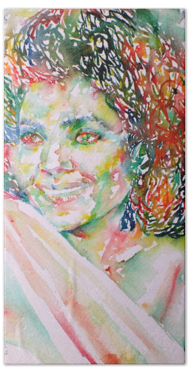 Kathleen Battle Beach Towel featuring the painting KATHLEEN BATTLE - watercolor portrait by Fabrizio Cassetta