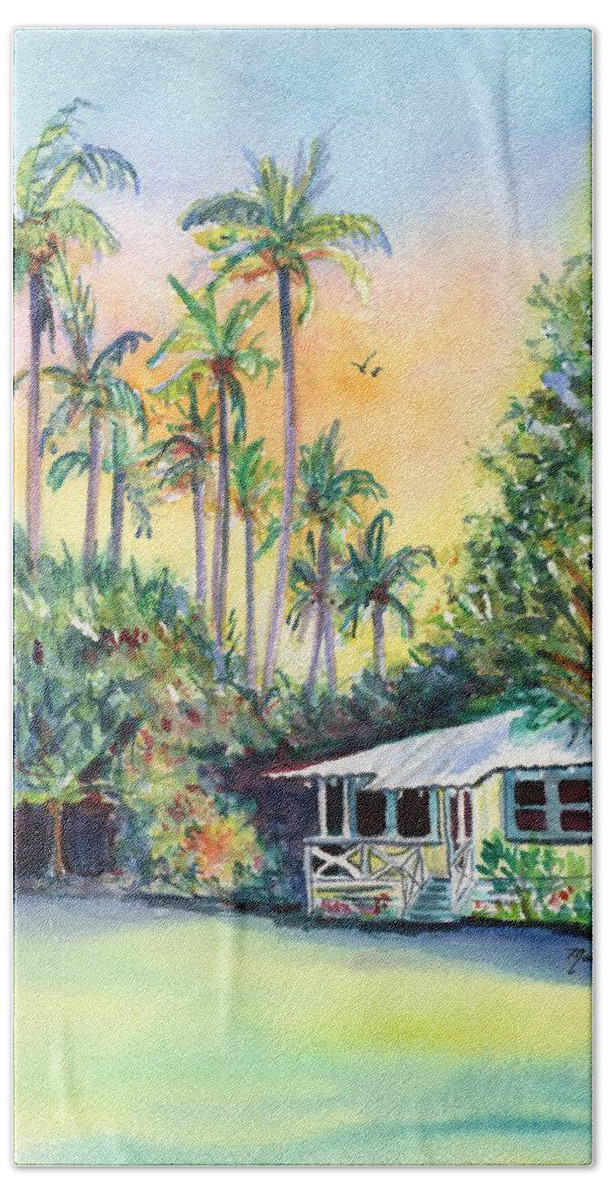 Kauai Plantation House Beach Towel featuring the painting Kauai West Side Cottage by Marionette Taboniar