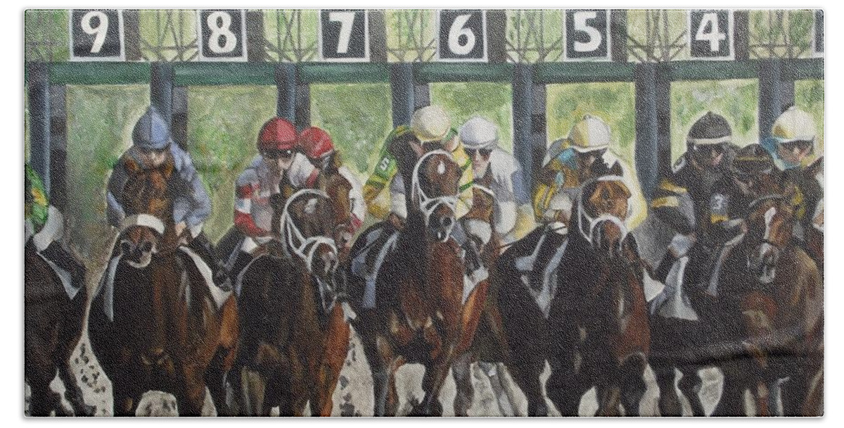 Acrylic Beach Towel featuring the painting Keeneland by Kim Selig