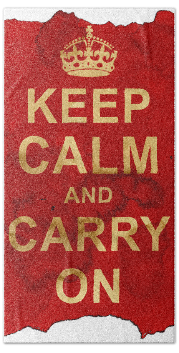 Keep Calm And Carry On Beach Towel featuring the digital art Keep Calm and Carry On by Nik Helbig